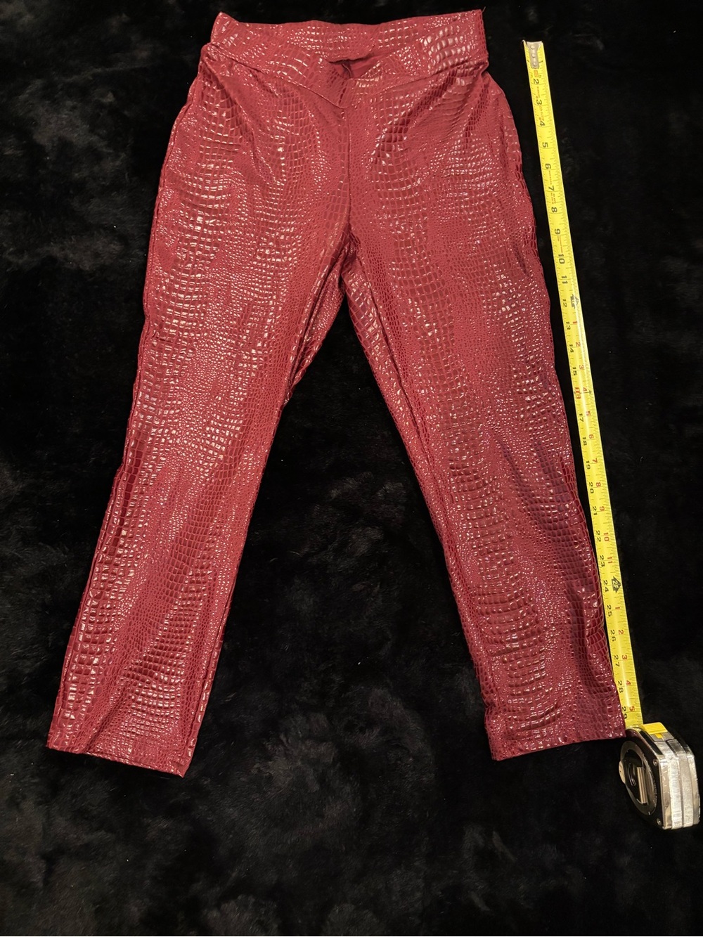 Burgundy Croc-Textured Stretch Leggings